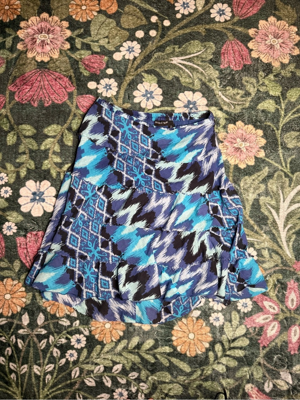 Studio West Blue & Navy Patterned Skater Skirt